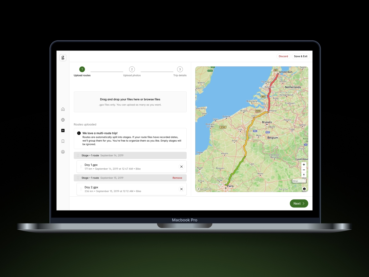 Story builder wizard. This is the step we ask you to upload all your GPX files.