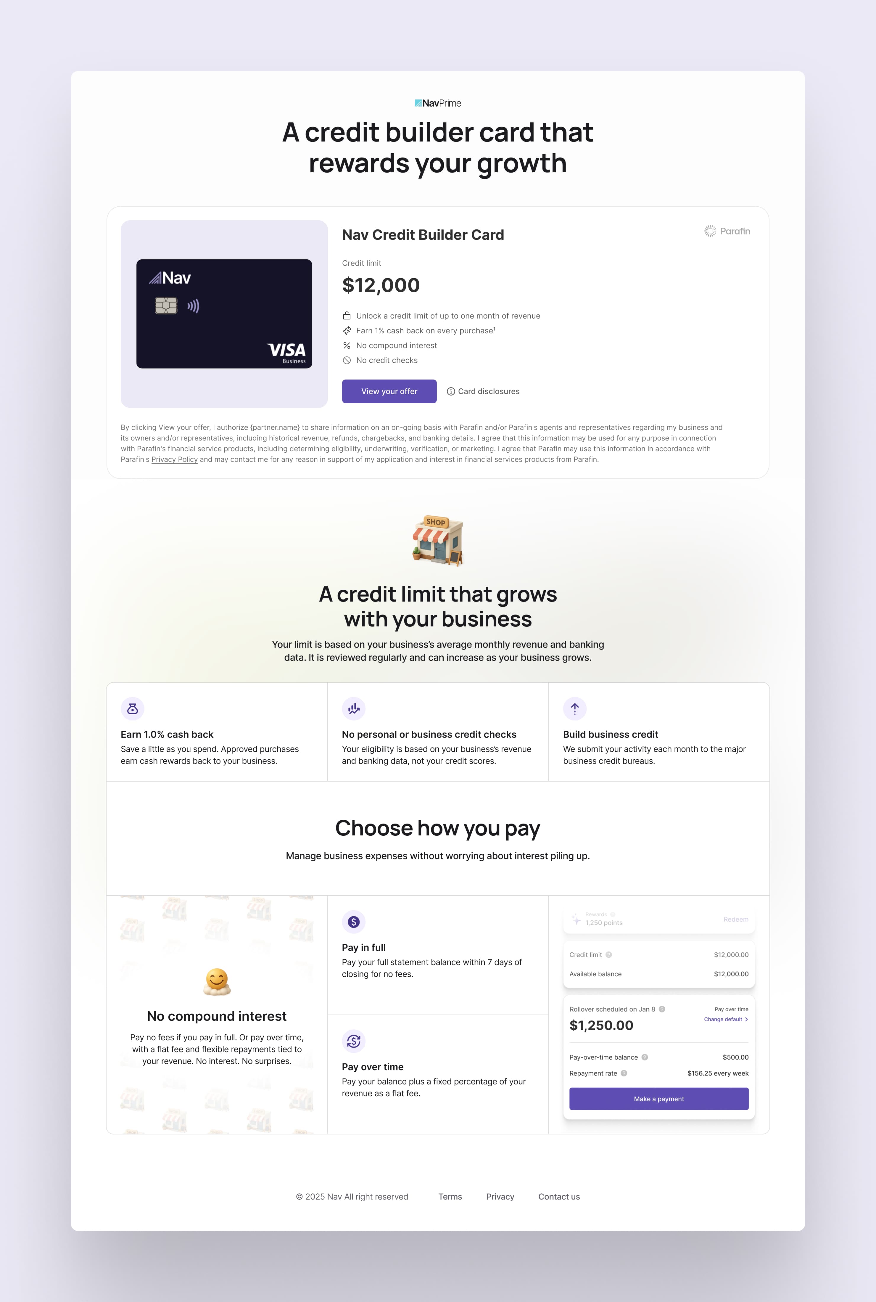 credit builder card landing page